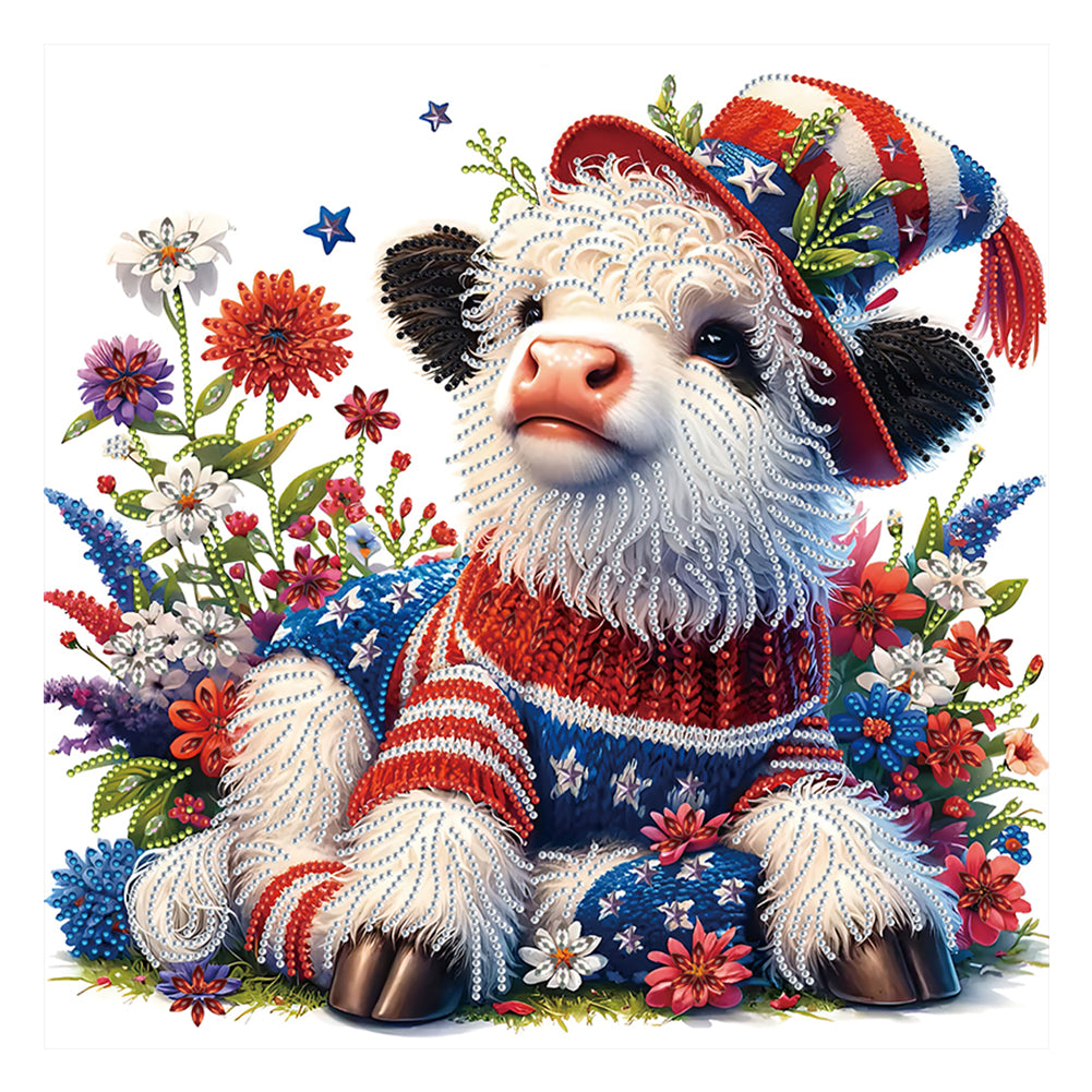 Diamond Painting - Partial Special Shaped - independence day white cow (40*40CM)