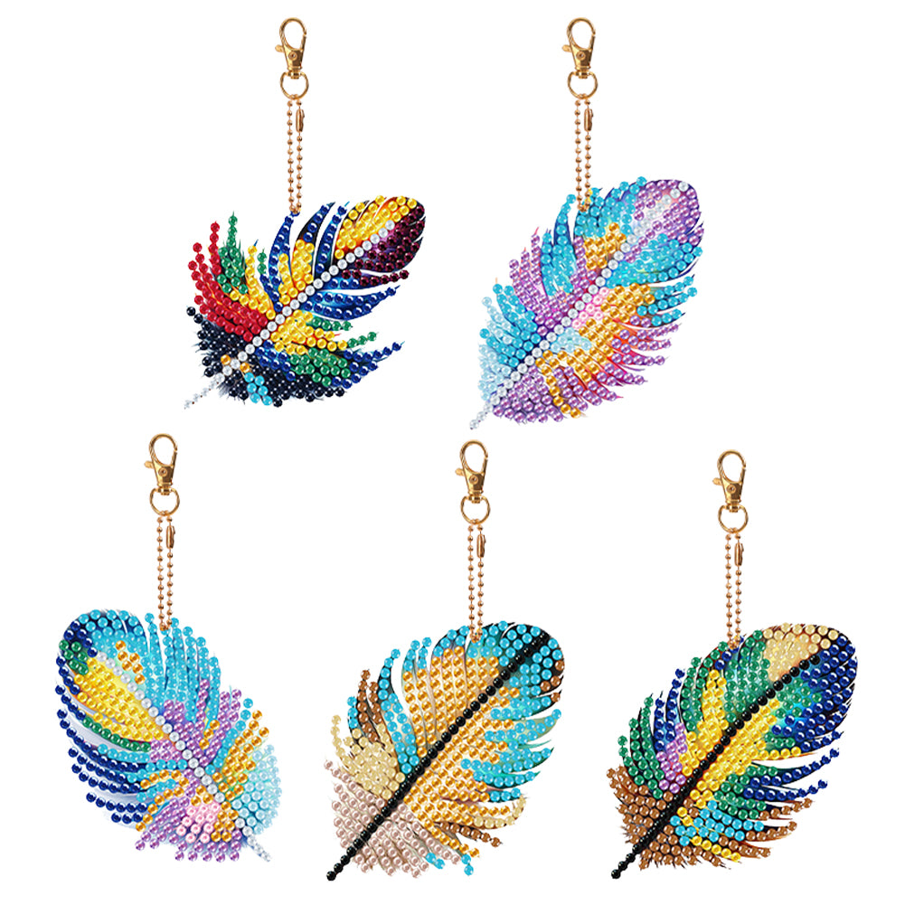 5Pcs Double Sided Puppy Feather Full Drill Keyring for Home Birthday Party Decor