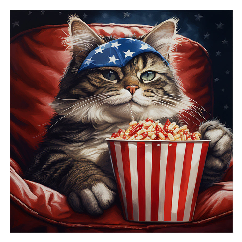 Diamond Painting - Full Round - Independence day popcorn kitten (40*40CM)