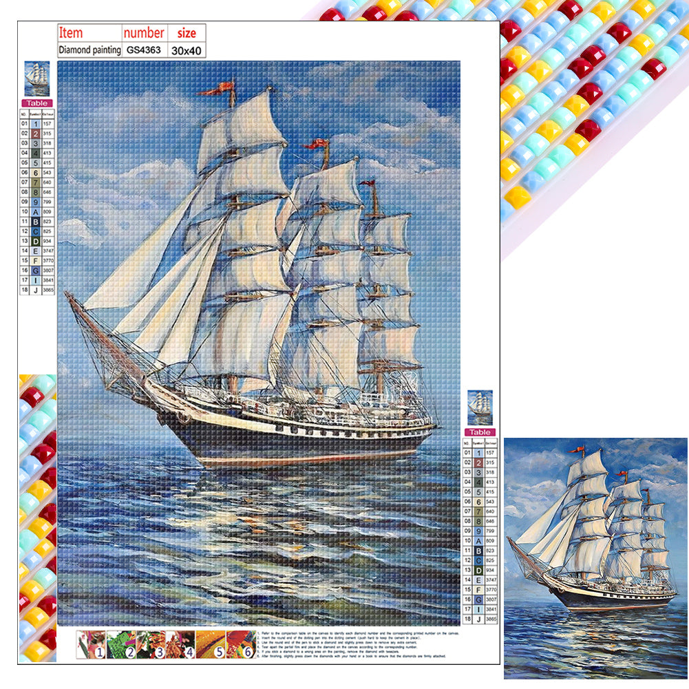 Diamond Painting - Full Square - sea sailing boat (30*40CM)
