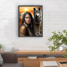 Load image into Gallery viewer, Diamond Painting - Full Round - woman and wolf (30*40CM)
