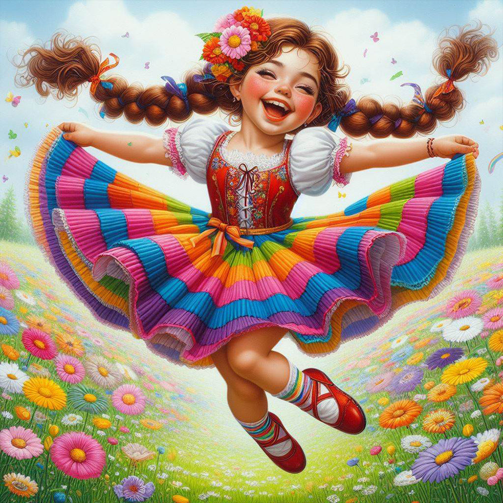 Diamond Painting - Full Round - Garden jumping girl (30*30CM)