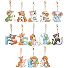 Load image into Gallery viewer, 13Pcs Double Sided Special Shaped Letter Animal Full Drill Keyring for Beginners

