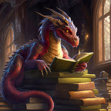 Load image into Gallery viewer, Diamond Painting - Full Round - Ancient dragon reading a book (40*40CM)
