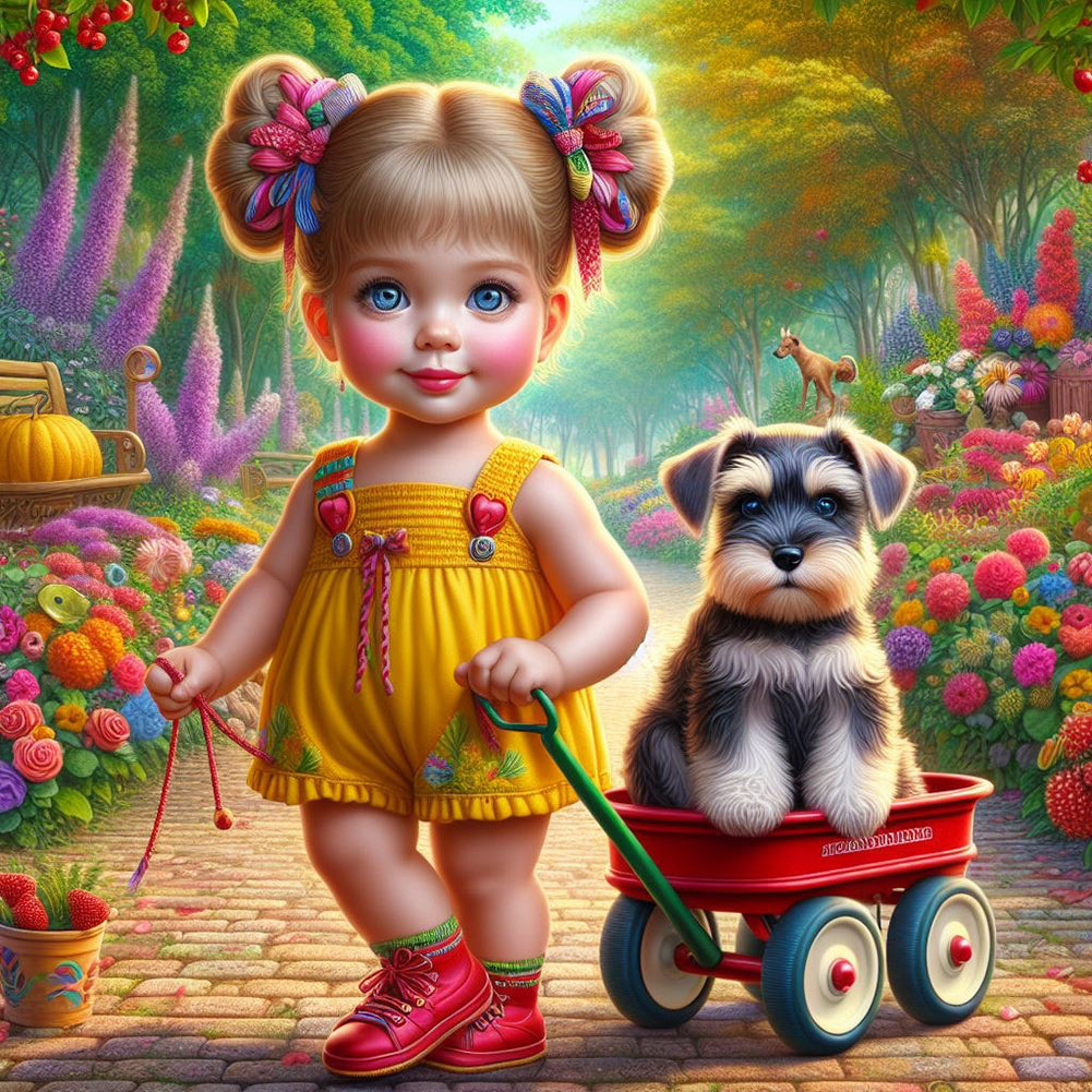 Diamond Painting - Full Round - Garden girl with puppy (30*30CM)