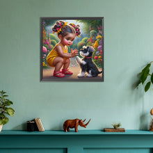 Load image into Gallery viewer, Diamond Painting - Full Round - Garden girl with puppy (30*30CM)
