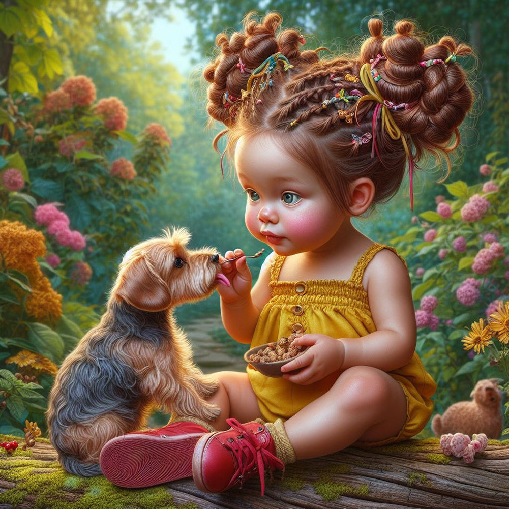 Diamond Painting - Full Round - Garden girl with puppy (30*30CM)