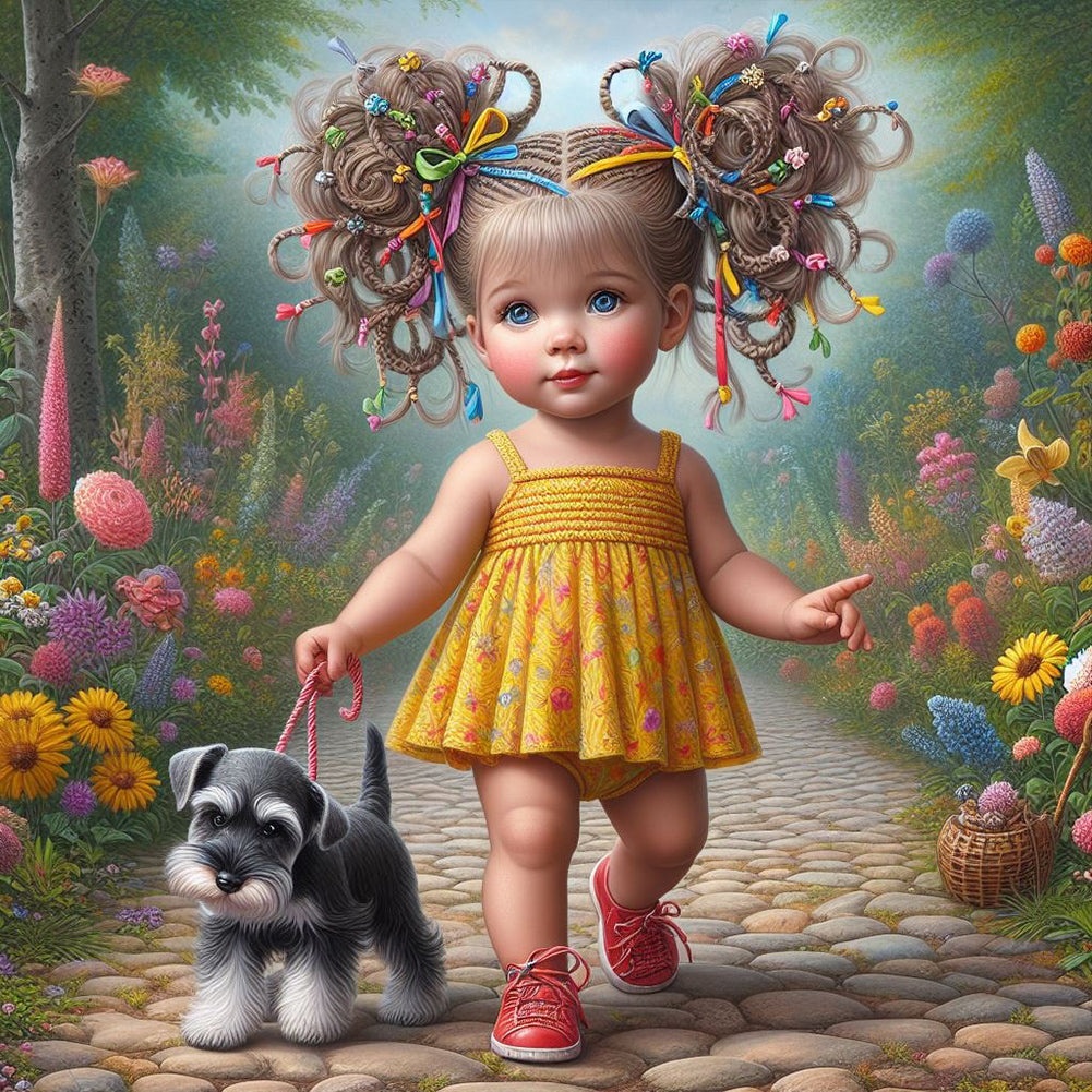 Diamond Painting - Full Round - Garden girl with puppy (30*30CM)