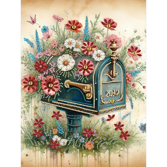 Diamond Painting - Partial Special Shaped - Retro nostalgic flower mailbox (30*40CM)