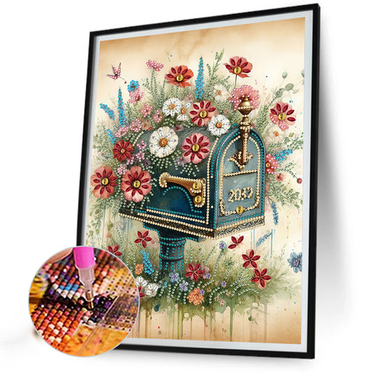 Diamond Painting - Partial Special Shaped - Retro nostalgic flower mailbox (30*40CM)