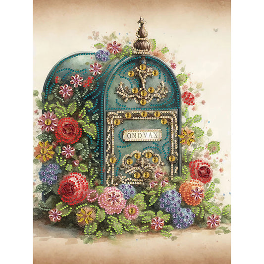 Diamond Painting - Partial Special Shaped - Retro nostalgic flower mailbox (30*40CM)
