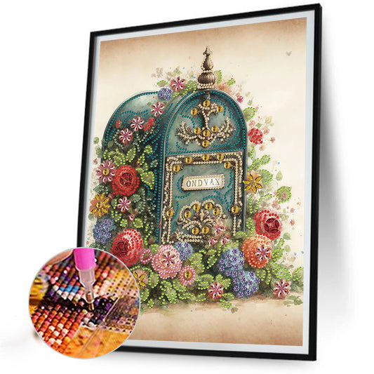 Diamond Painting - Partial Special Shaped - Retro nostalgic flower mailbox (30*40CM)