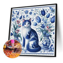 Load image into Gallery viewer, Diamond Painting - Full Round - Blue and white porcelain cat (40*40CM)
