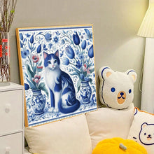 Load image into Gallery viewer, Diamond Painting - Full Round - Blue and white porcelain cat (40*40CM)
