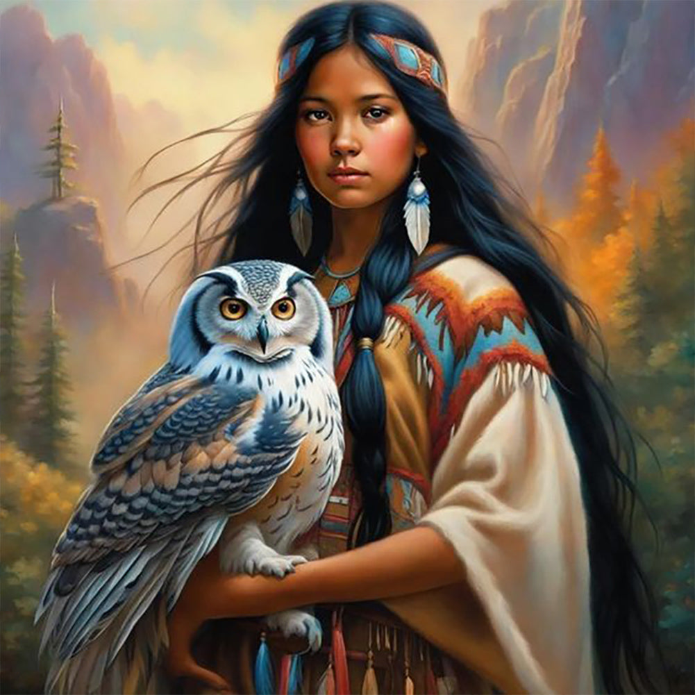 Diamond Painting - Full Round - owl girl (40*40CM)