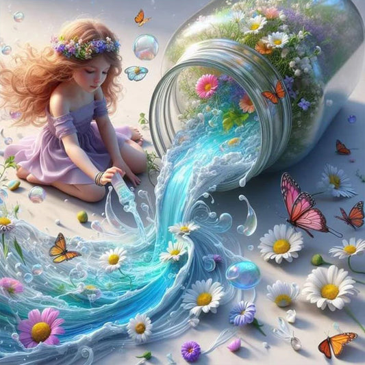 Diamond Painting - Full Round - Flowers and butterflies drift bottle (30*30CM)