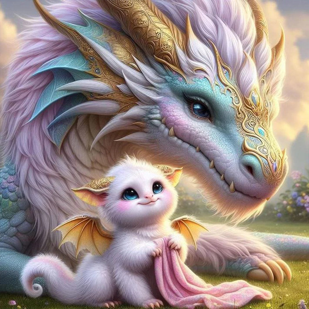Diamond Painting - Full Round - Big dragon and baby dragon (30*30CM)