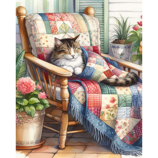 Diamond Painting - Full Round - Retro style¡¤laid-back cat (40*50CM)