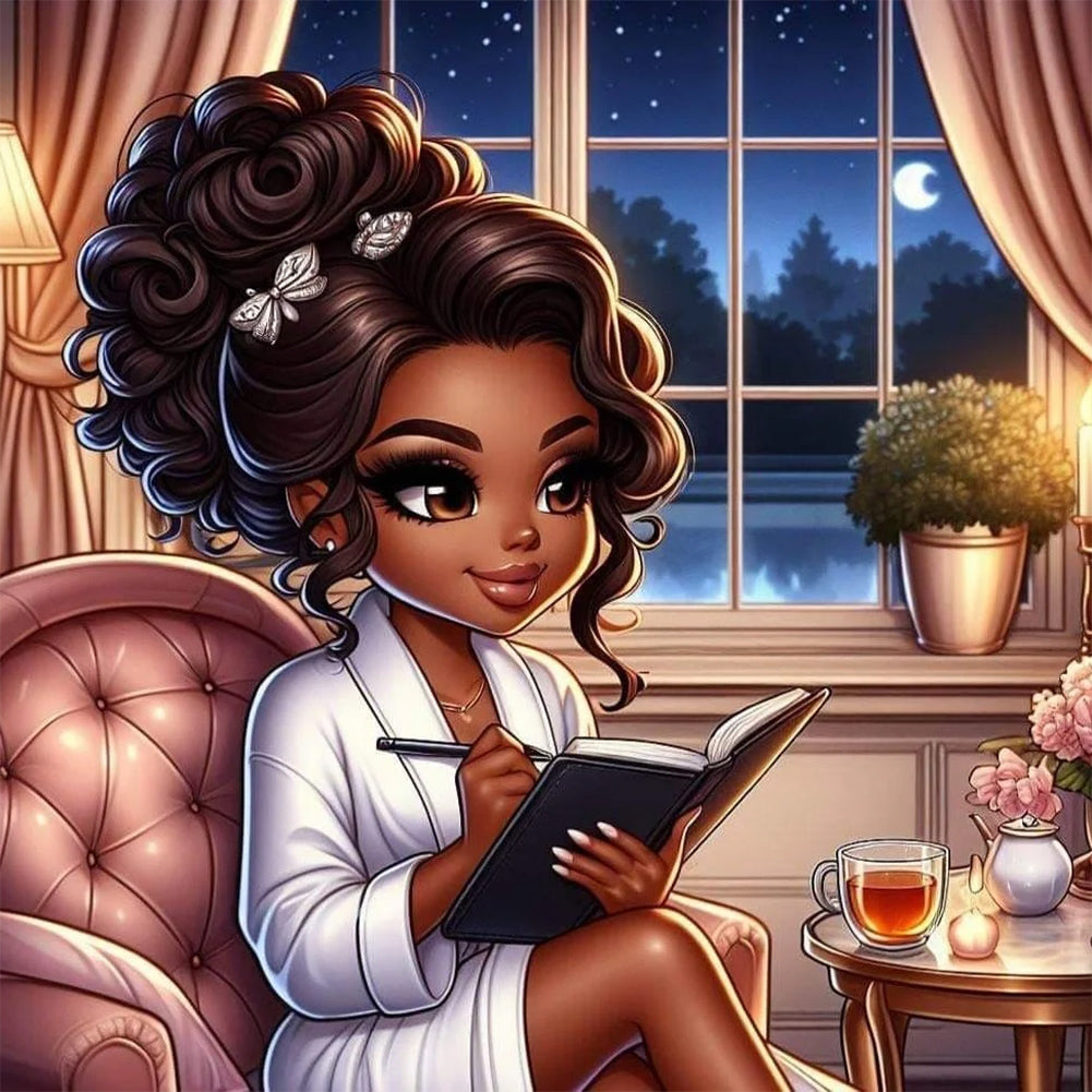 Diamond Painting - Full Round - Black beauty reading a book (30*30CM)