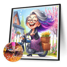 Load image into Gallery viewer, Diamond Painting - Full Round - Happy old lady riding a bicycle (30*30CM)
