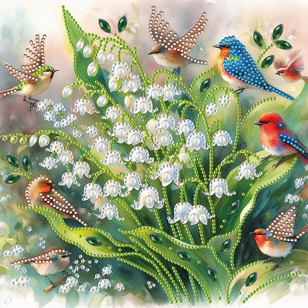 Diamond Painting - Partial Special Shaped - flowers, bells, flowers, birds (30*30CM)