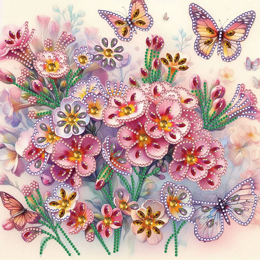 Diamond Painting - Partial Special Shaped - pink flower butterfly (30*30CM)
