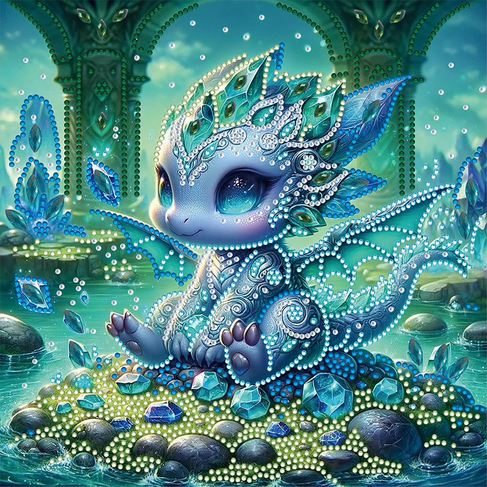 Diamond Painting - Partial Special Shaped - green crystal dragon (30*30CM)
