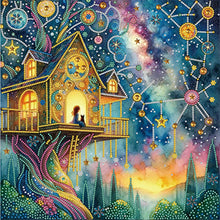 Load image into Gallery viewer, Diamond Painting - Partial Special Shaped - Fantasy Starry Sky Galaxy Treehouse (40*40CM)
