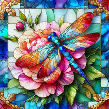 Load image into Gallery viewer, Diamond Painting - Full Round - Glass art dragonfly and peony flowers (40*40CM)
