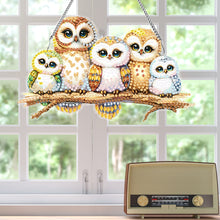 Load image into Gallery viewer, Acrylic Special Shaped Owl Family Hanging Diamond Art Kits Bedroom Decoration
