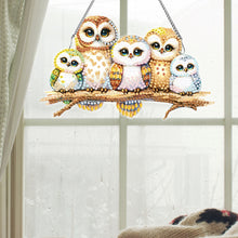 Load image into Gallery viewer, Acrylic Special Shaped Owl Family Hanging Diamond Art Kits Bedroom Decoration

