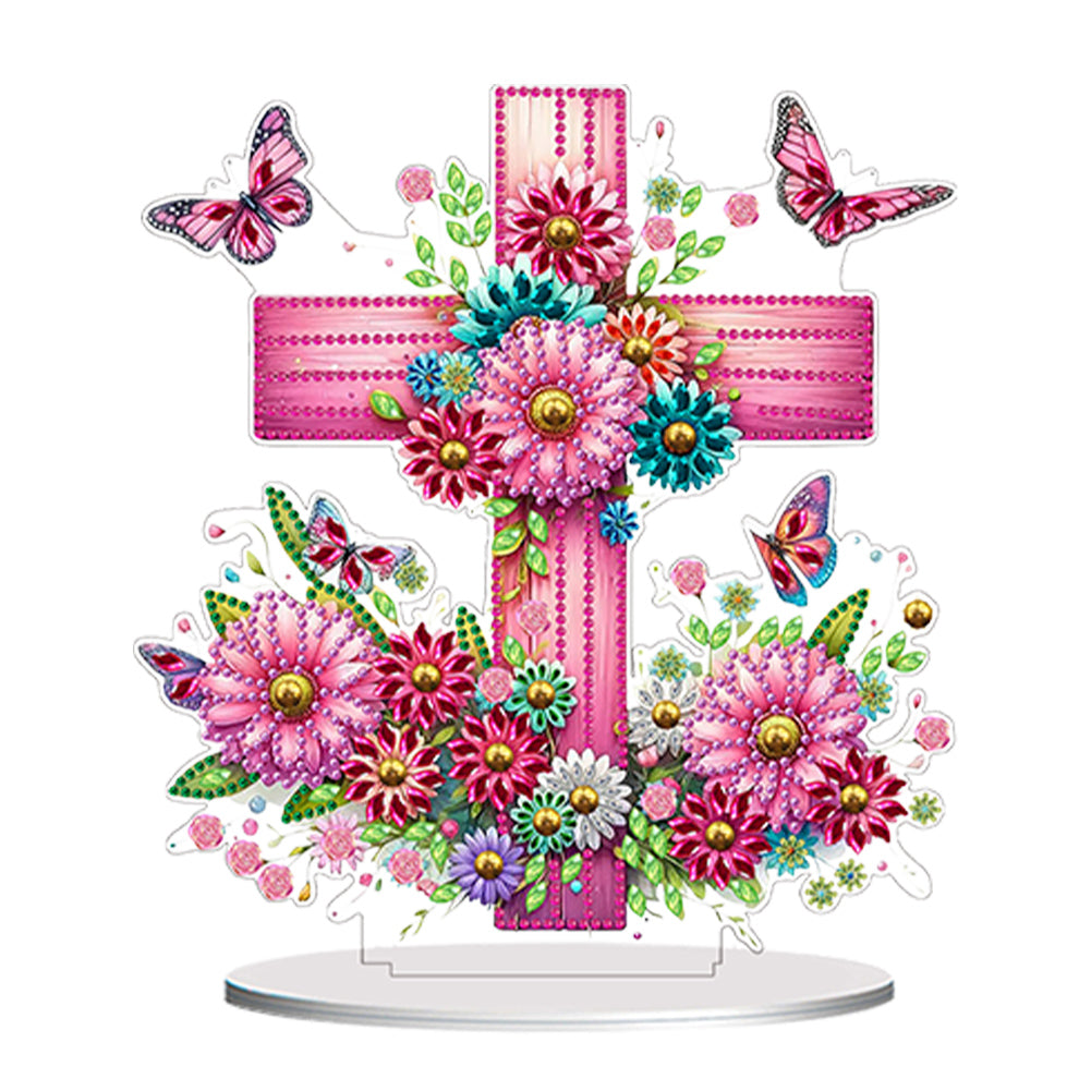 PVC Round Special Shaped Flower Cross DIY Diamond Painting Desktop Decorations