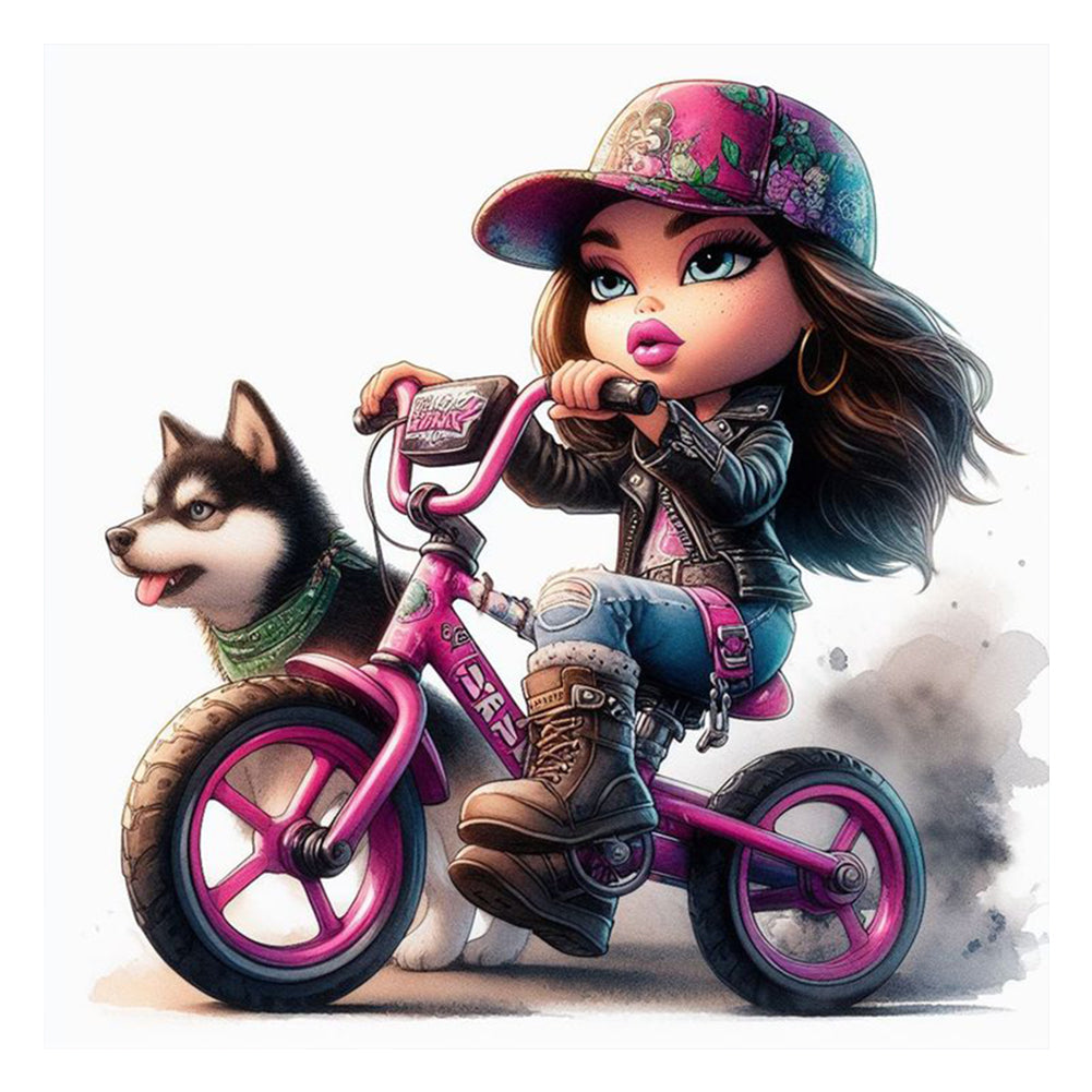 Diamond Painting - Full Round - cool girl and dog (30*30CM)