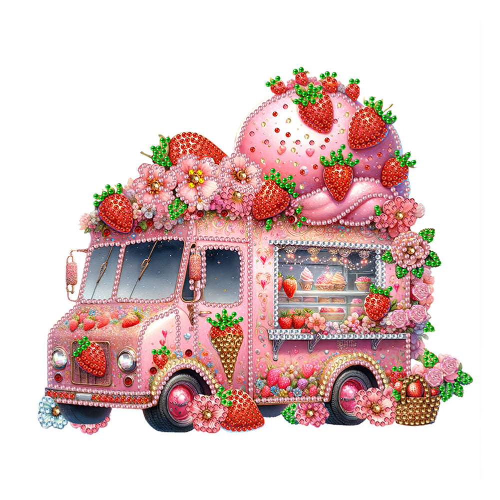 Diamond Painting - Partial Special Shaped - Goblin and Strawberry Ice Cream Truck (30*30CM)