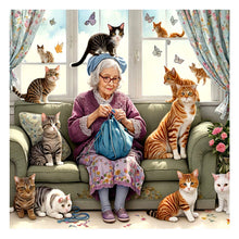 Load image into Gallery viewer, Diamond Painting - Full Round - cat and old man (40*40CM)
