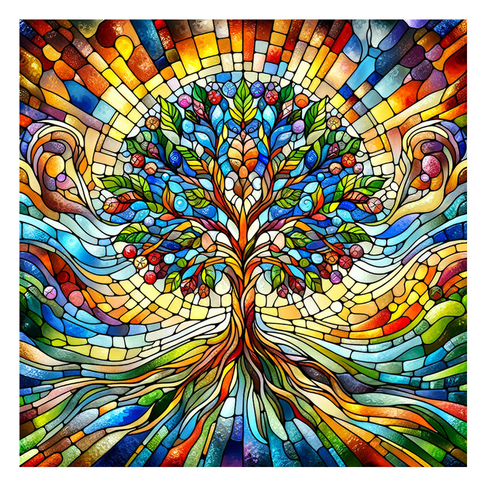 Diamond Painting - Full Round - glass art tree of life (30*30CM)