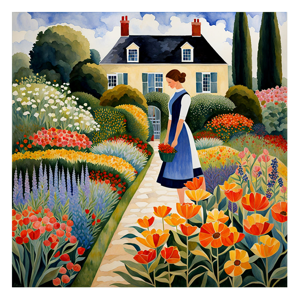 Diamond Painting - Full Round - girl and her garden (50*50CM)