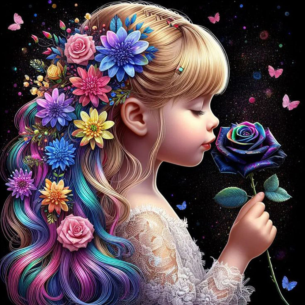 Diamond Painting - Full Round - Rose colored hair girl (30*30CM)