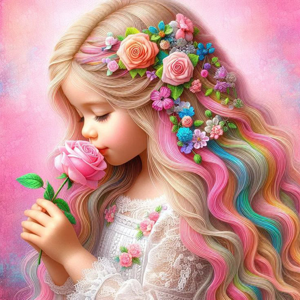 Diamond Painting - Full Round - Rose colored hair girl (30*30CM)