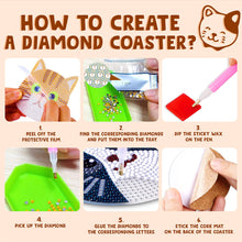 Load image into Gallery viewer, 10Pcs Cat Diamond Painting Coasters with Holder Diamond Dot Kit for Party Decor
