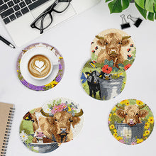 Load image into Gallery viewer, 8Pcs Pastoral Cow Diamond Painting Coasters with Holder Animal for Party Decor
