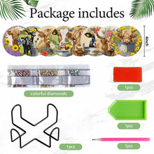 Load image into Gallery viewer, 8Pcs Pastoral Cow Diamond Painting Coasters with Holder Animal for Party Decor
