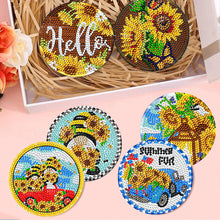 Load image into Gallery viewer, 8Pcs Sunflower Gnome Diamond Painting Coasters with Holder Animal for Party
