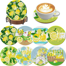 Load image into Gallery viewer, 8Pcs Lemon Gnome Diamond Painting Coasters with Holder Animal for Party Decor
