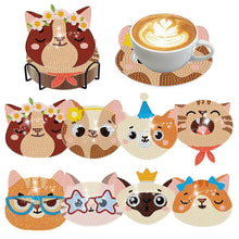 Load image into Gallery viewer, 8Pcs Kitten Diamond Painting Coasters with Holder Animal for Party Decor
