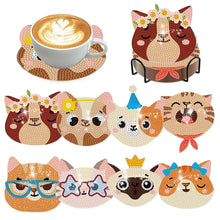 Load image into Gallery viewer, 8Pcs Kitten Diamond Painting Coasters with Holder Animal for Party Decor
