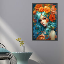 Load image into Gallery viewer, AB Diamond Painting - Full Round - blue-haired girl among flowers (40*60CM)
