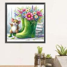 Load image into Gallery viewer, Diamond Painting - Full Round - Little mouse and flowers in boots (30*30CM)
