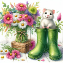 Load image into Gallery viewer, Diamond Painting - Full Round - Little mouse and flowers in boots (30*30CM)
