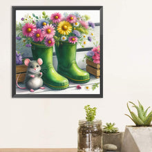 Load image into Gallery viewer, Diamond Painting - Full Round - Little mouse and flowers in boots (30*30CM)
